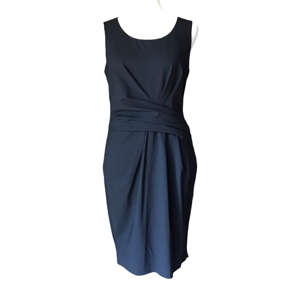 DKNY Dress Womens 4 Black Sleeveless Rushing Waist Scoop Neck Career Sheath
